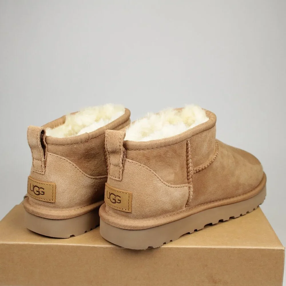 UGG Women's Classic Ultra Mini Chestnut New With Box Lightweight Sheepskin Boot - Picture 2 of 4